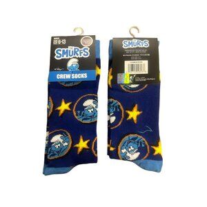 Smurfs Crew Socks Adult/Unisex/Men/Women (6-13 Shoe Size) Blue White Orange Red